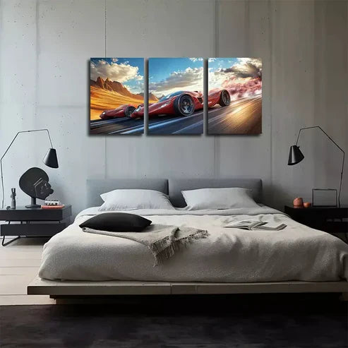 3pcs Minimalist Red Sports Car, Wall Art Set Wall Art Canvas Unframed - High Quality Print 100% Australian Made Wall Canvas