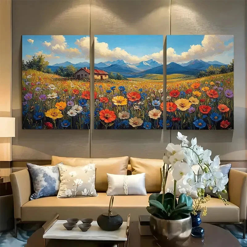 3pcs Vibrant Landscape Wildflowers Calm Scenery Metal Print Ready to Hang Art