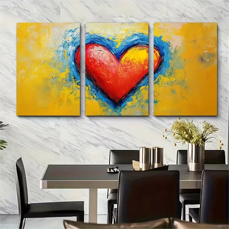 3pcs Vibrant Abstract Heart Painting Metal Print Ready to Hang Art