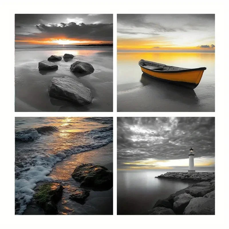 4pcs Lighthouse & Sunset Canvas Prints Wall Art Canvas Framed