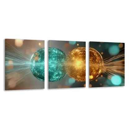 3pcs Abstract Two Spheres with Light Golden  Wall Art Set Canvas Framed 60x90cm - High Quality Print 100% Australian Made Wall Canvas Ready to Hang