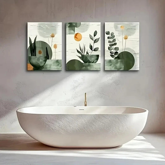 3pcs Modern Abstract Geometric Plant Paintings Metal Print Ready to Hang Art