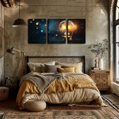 3pcs A Bright Light Bulb Wall Art Set Wall Art Canvas Unframed - High Quality Print 100% Australian Made Wall Canvas
