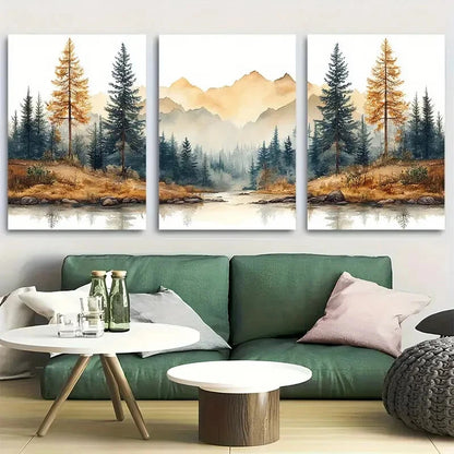 3pcs Neutral Watercolor Pine Forest Metal Print Ready to Hang Art