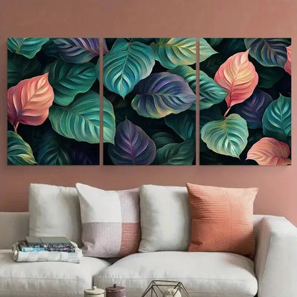 3pcs Tropical Calathea Vibrant Foliage Design Metal Print Ready to Hang Art