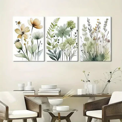 3pcs Green Boho Floral Canvas Framed 60x90cm - High Quality Print 100% Australian Made Wall Canvas Ready to Hang