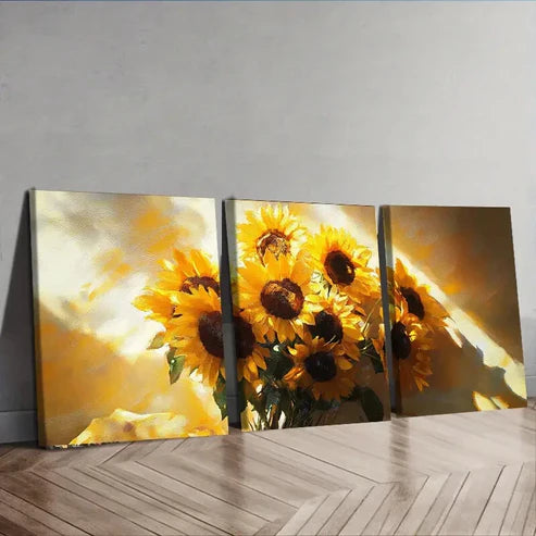 3pcs Sunflowers Floral Nature Waterproof Wall Art Set Canvas Unframed - High Quality Print 100% Australian Made Wall Canvas