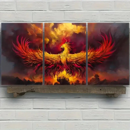 3pcs Mythical Creature Phoenix Ferocious Metal Print Ready to Hang Art