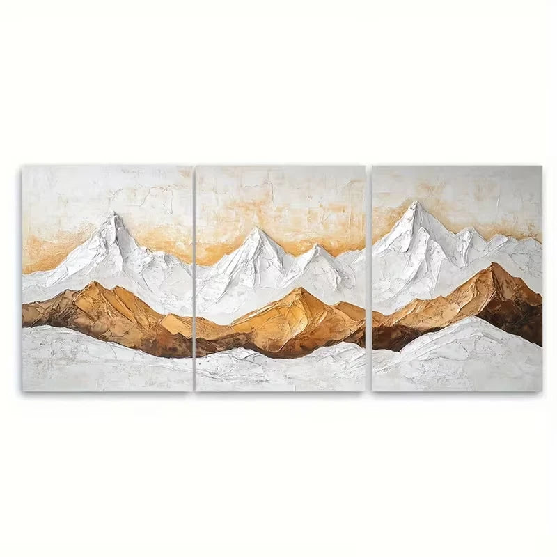 3pcs Abstract Mountain Range Rustic White and Ochr Metal Print Ready to Hang Art