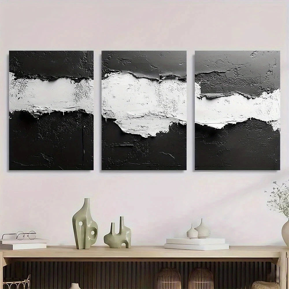 3pcs Abstract Black & White Modern Design Metal Print Ready to Hang Art