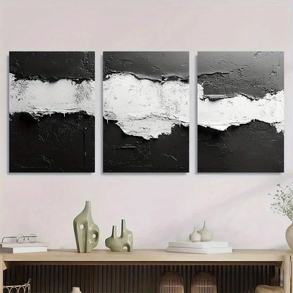 3pcs Abstract Black & White Modern Design Metal Print Ready to Hang Art