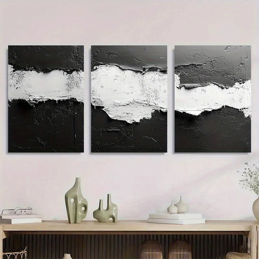3pcs Abstract Black & White Modern Design Metal Print Ready to Hang Art