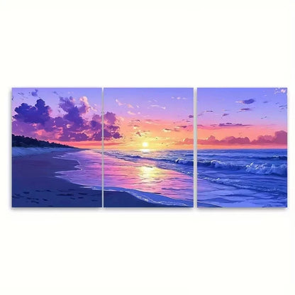 3pcs Tropical Beach Sunset Wall Art Set Canvas Framed 50x70cm - High Quality Print 100% Australian Made Wall Canvas Ready to Hang