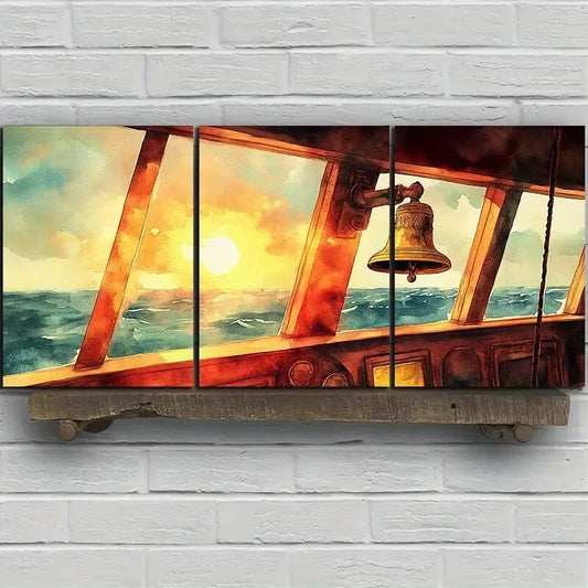 3pcs A Corner of The Ship Sunrise Metal Print Ready to Hang Art