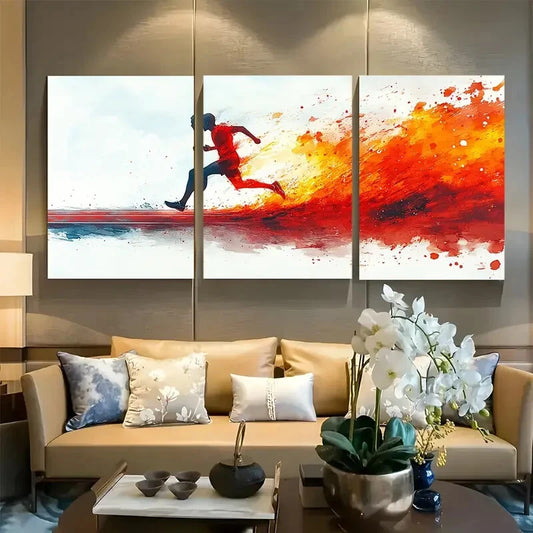 3pcs Runner Sprinting on Track Metal Print Ready to Hang Art