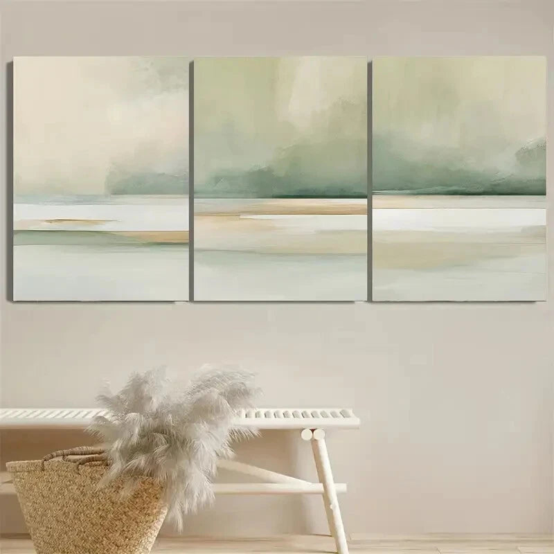 3pcs Sage Green Color, Minimalist Serene Design Metal Print Ready to Hang Art