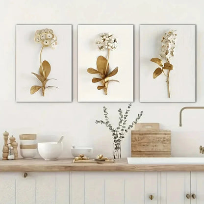 3pcs Stylish Simple White and Golden Perfect Wall Art Set Canvas Framed 40x60cm - High Quality Print 100% Australian Made Wall Canvas Ready to Hang