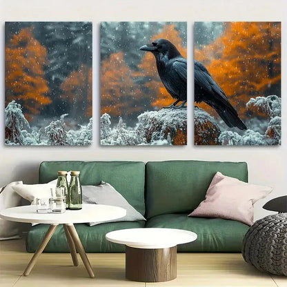 3pcs Portrait of a Raven in the Mountains Metal Print Ready to Hang Art