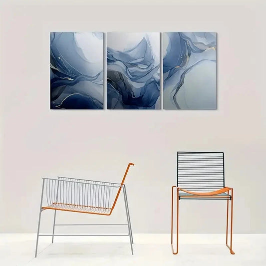 3pcs Blue and White Marble Effect Metal Print Ready to Hang Art