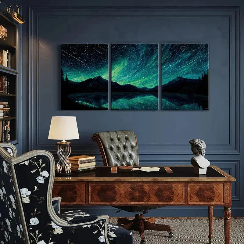 3pcs Starry Night Sky Mountain Landscape Metal Print Ready to Hang Art - Bella Home Decor