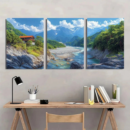 3pcs Taiwanese Nature White Clouds Blue Sky Metal Print Ready to Hang Art