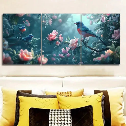 3pcs birds and flowers Wall Art Set Canvas Unframed - High Quality Print 100% Australian Made Wall Canvas - Bella Home Decor
