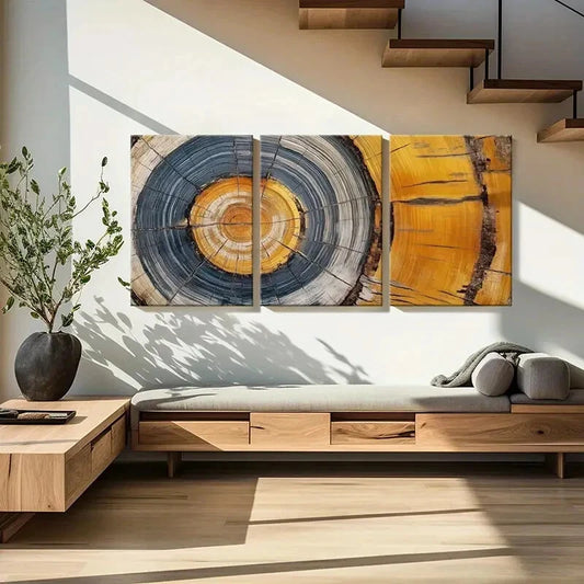3pcs Circle Art Tree Rings Abstract Art Metal Print Ready to Hang Art