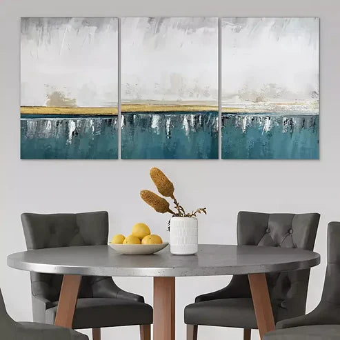 3pcs White Gold & Blue Abstract Design Canvas Framed 60X90cm - High Quality Print 100% Australian Made Wall Canvas Ready to Hang