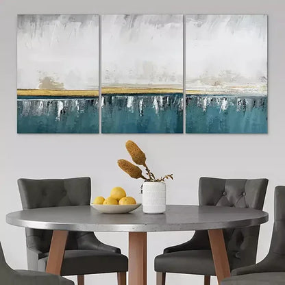 3pcs White Gold & Blue Abstract Design Canvas Framed 60X90cm - High Quality Print 100% Australian Made Wall Canvas Ready to Hang