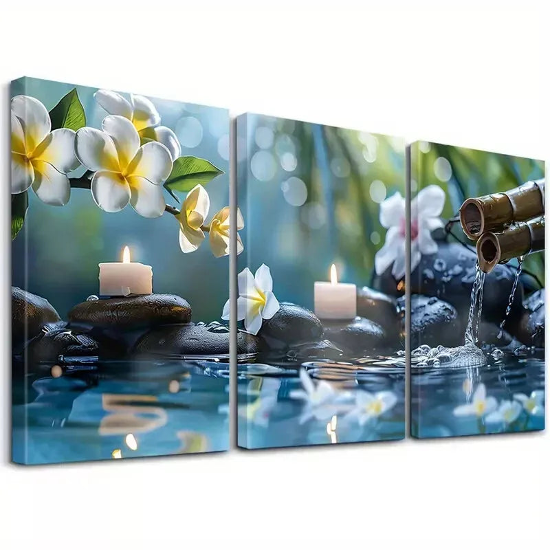 3pcs Serenity Spa Triptych  Wall Art Set Canvas Framed 50x70cm -  High Quality Print 100% Australian Made Wall Canvas Ready to Hang - Bella Home Decor