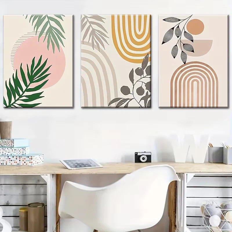 3pcs Geometric Decor with Bohemian Style Lines Metal Print Ready to Hang Art