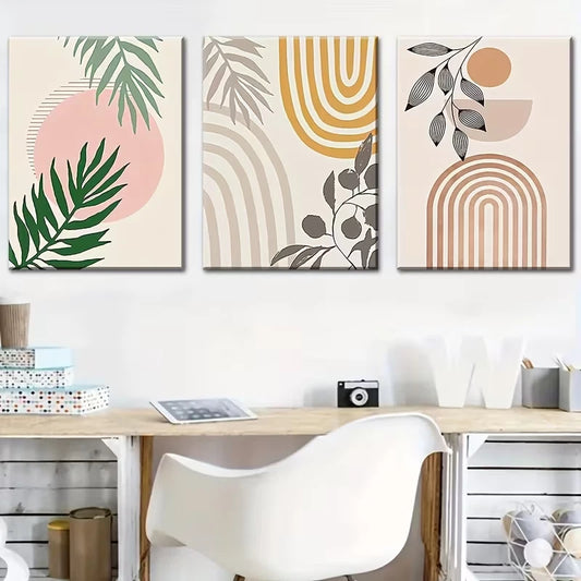 3pcs Geometric Decor with Bohemian Style Lines Metal Print Ready to Hang Art