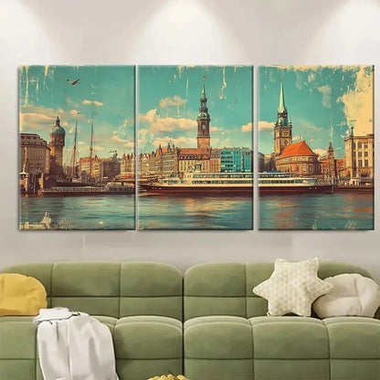 3pcs Hamburg Germany Travel Vintage Poster Metal Print Ready to Hang Art