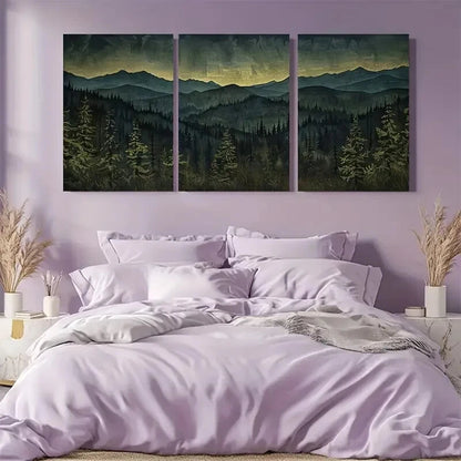 3pcs Dark Forest Mountain Range Triptych Metal Print Ready to Hang Art