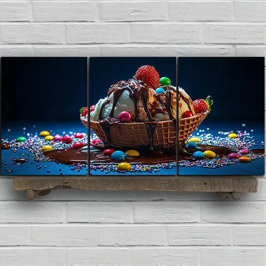 3pcs Delicious Chocolate Ice Cream Metal Print Ready to Hang Art