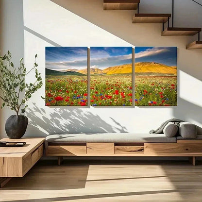 3pcs Mountain Flower Field Modern Decoration Wall Art Set Canvas Framed 40x60cm - High Quality Print 100% Australian Made Wall Canvas Ready to Hang