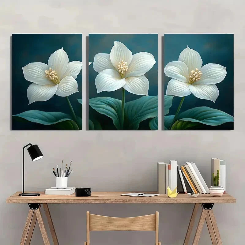 3pcs White Hosta Flower Painting Garden Art Metal Print Ready to Hang Art