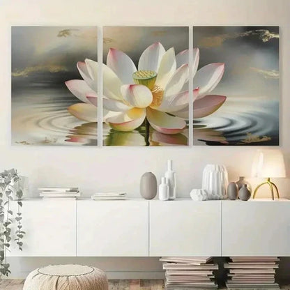 3pcs Serene for Lotus Flower & Watercolor Wall Art Set Canvas Unframed - High Quality Print 100% Australian Made Wall Canvas