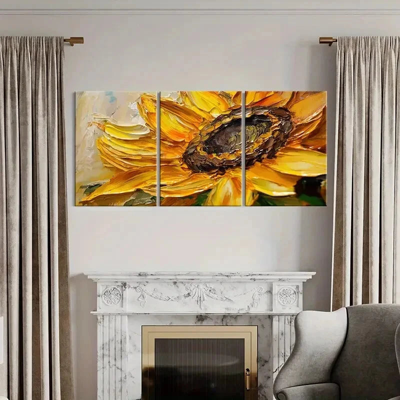 3pcs Sunflower Art Vibrant Colors Painting Metal Print Ready to Hang Art