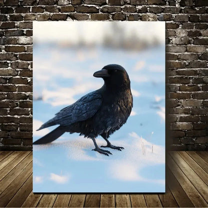 Medieval Style Crow on Snow Painting  40x60cm Metal Print Ready to Hang
