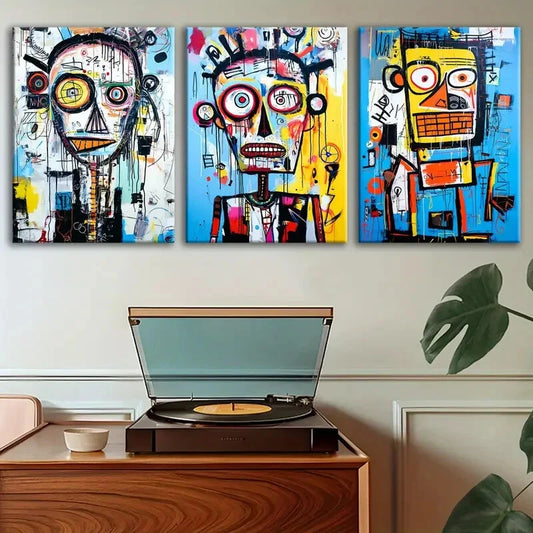 3pcs Abstract Graffiti Vibrant Odorless Perfect Wall Art Set Canvas Framed 60x90cm - High Quality Print 100% Australian Made Wall Canvas Ready to Hang