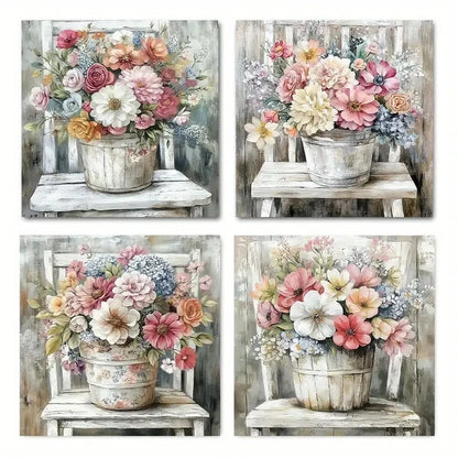 4pcs Colorful Flower Suitable Wall Art Canvas Framed