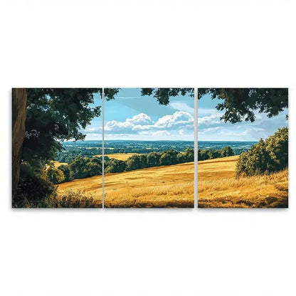 3pcs English Countryside Scenery Surrey Hills Metal Print Ready to Hang Art