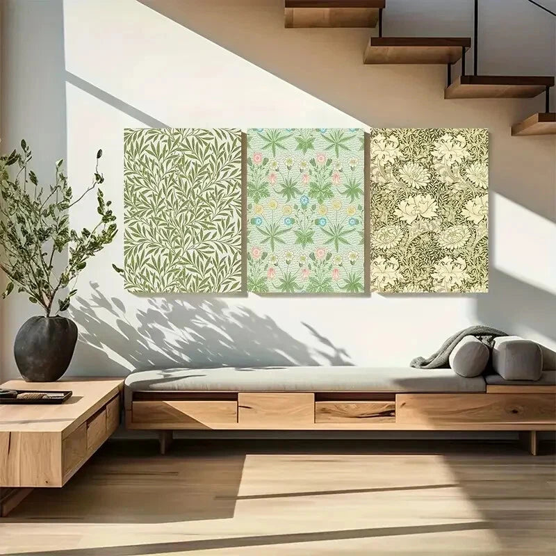 3pcs William Morris Floral and Leaf Patterns Metal Print Ready to Hang Art