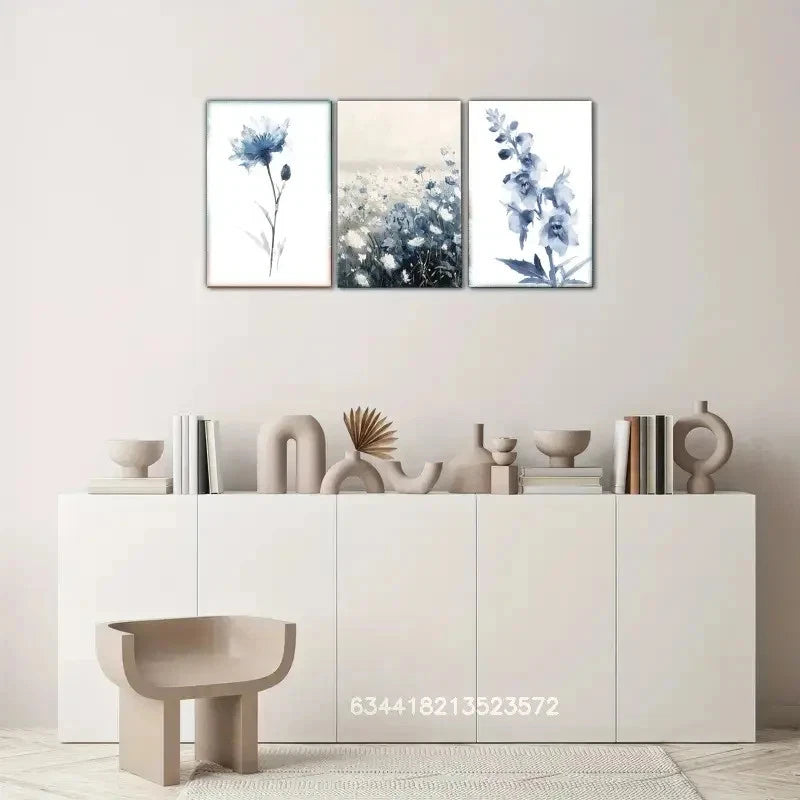 3pcs Blue Wall Art Poster Impressionist Art Metal Print Ready to Hang Art