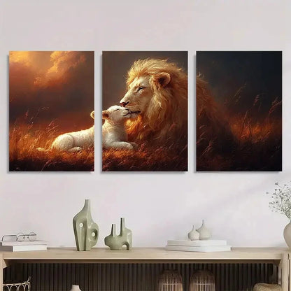 3pcs Promises Of The Lion And The Lamb Religious Metal Print Ready to Hang Art