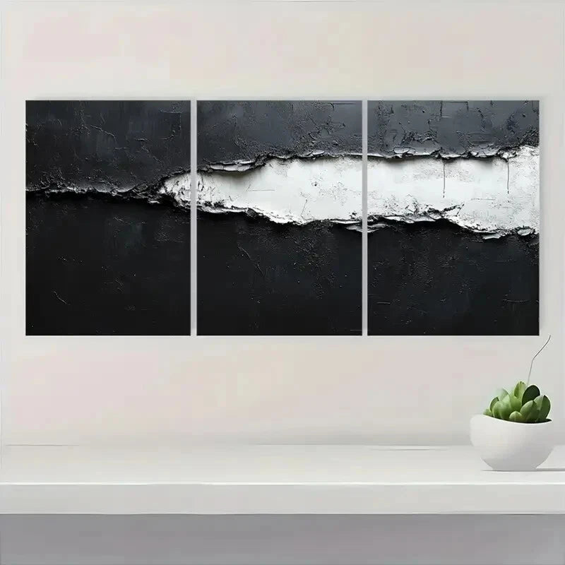 3pcs Black and White Abstract Texture Metal Print Ready to Hang Art