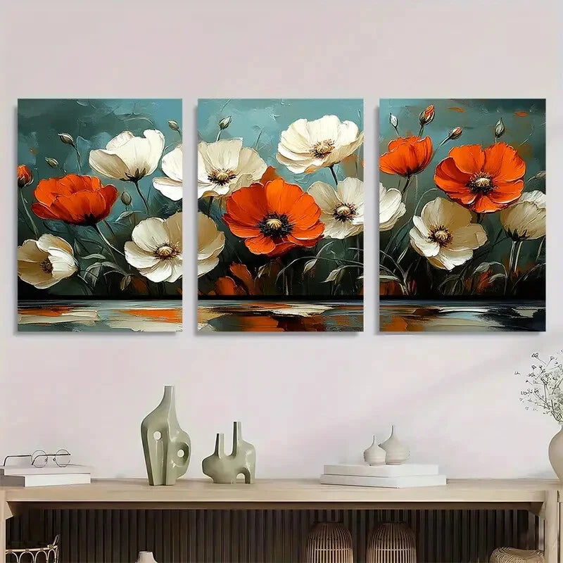 3pcs Vibrant Orange Poppies Floral Metal Print Ready to Hang Art