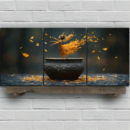 3pcs Leaf Girl Dancing in The Forest Metal Print Ready to Hang Art