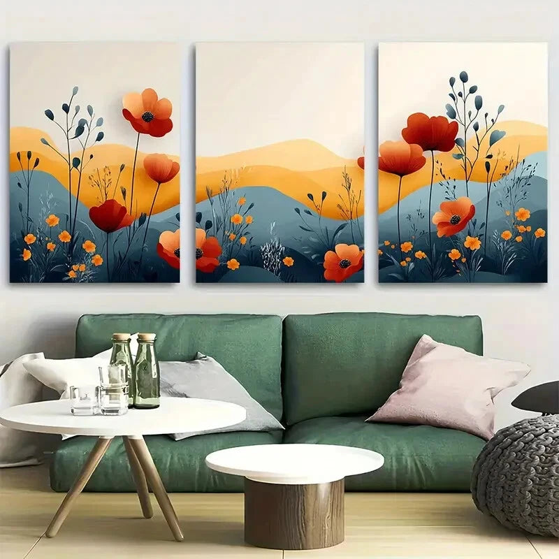 3pcs Abstract Floral Botanical Illustrations Metal Print Ready to Hang Art